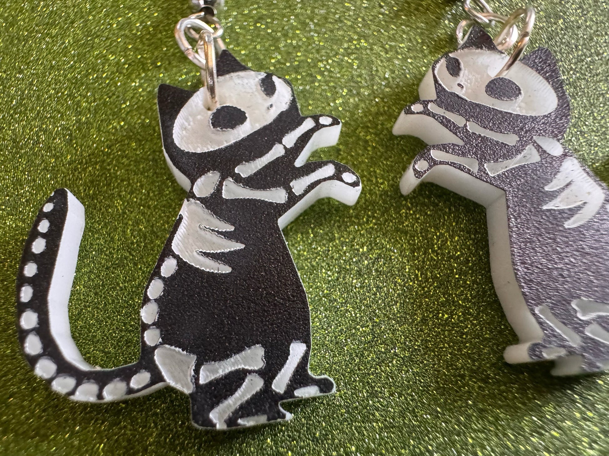 Dainty Halloween Cat Earrings: Laser Cut Acrylic Cat Skeletons, Black Cats, Spooky Cats, Kittens, Felines, Meow, Best Gifts for Her/Him/Them