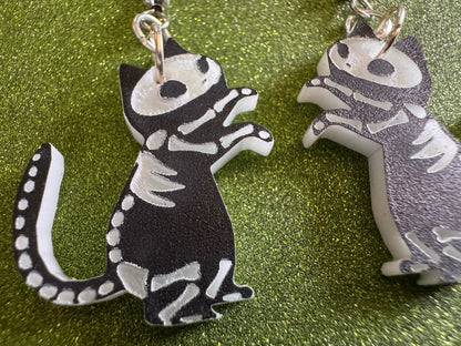 Dainty Halloween Cat Earrings: Laser Cut Acrylic Cat Skeletons, Black Cats, Spooky Cats, Kittens, Felines, Meow, Best Gifts for Her/Him/Them