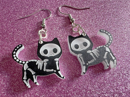 Dainty Halloween Cat Earrings: Laser Cut Acrylic Cat Skeletons, Black Cats, Spooky Cats, Kittens, Felines, Meow, Best Gifts for Her/Him/Them
