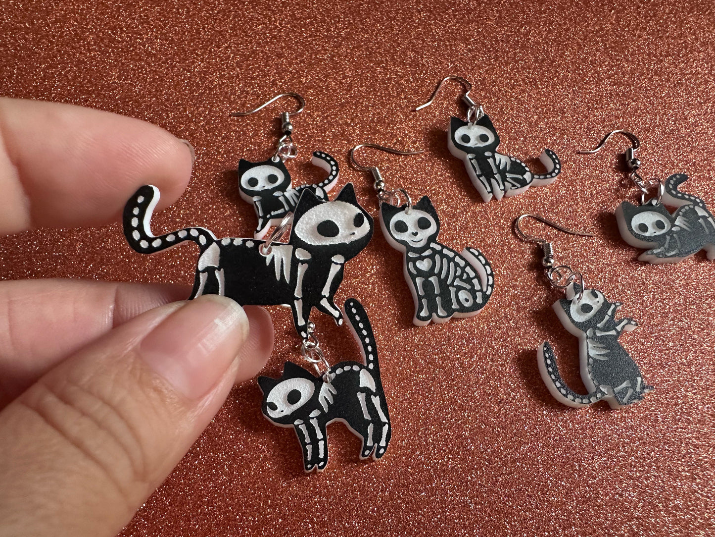 Dainty Halloween Cat Earrings: Laser Cut Acrylic Cat Skeletons, Black Cats, Spooky Cats, Kittens, Felines, Meow, Best Gifts for Her/Him/Them
