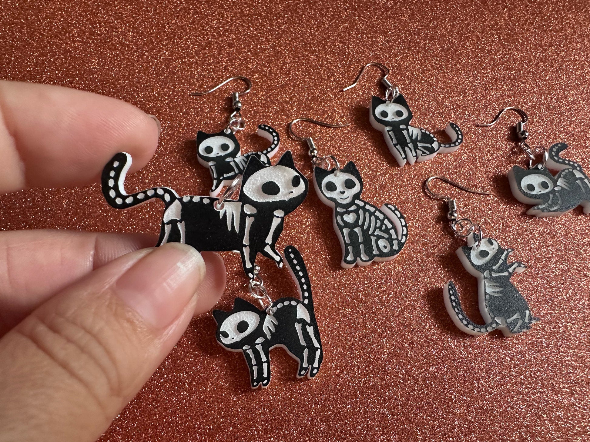 Dainty Halloween Cat Earrings: Laser Cut Acrylic Cat Skeletons, Black Cats, Spooky Cats, Kittens, Felines, Meow, Best Gifts for Her/Him/Them