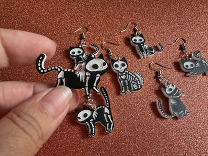 Dainty Halloween Cat Earrings: Laser Cut Acrylic Cat Skeletons, Black Cats, Spooky Cats, Kittens, Felines, Meow, Best Gifts for Her/Him/Them