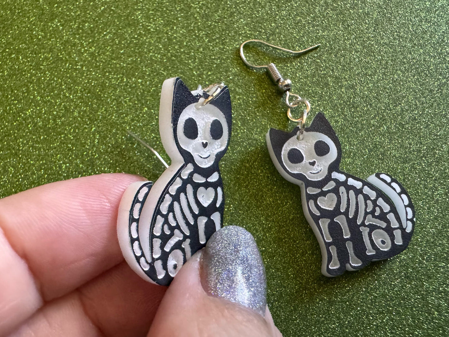 Dainty Halloween Cat Earrings: Laser Cut Acrylic Cat Skeletons, Black Cats, Spooky Cats, Kittens, Felines, Meow, Best Gifts for Her/Him/Them