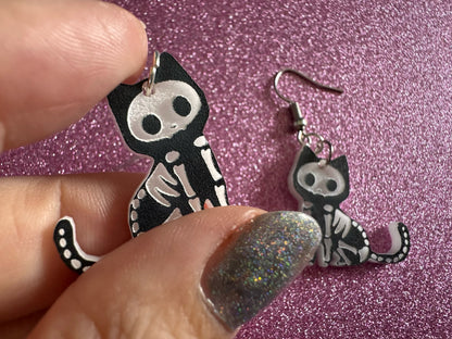 Dainty Halloween Cat Earrings: Laser Cut Acrylic Cat Skeletons, Black Cats, Spooky Cats, Kittens, Felines, Meow, Best Gifts for Her/Him/Them