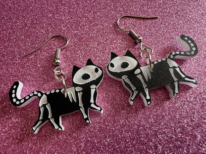 Dainty Halloween Cat Earrings: Laser Cut Acrylic Cat Skeletons, Black Cats, Spooky Cats, Kittens, Felines, Meow, Best Gifts for Her/Him/Them
