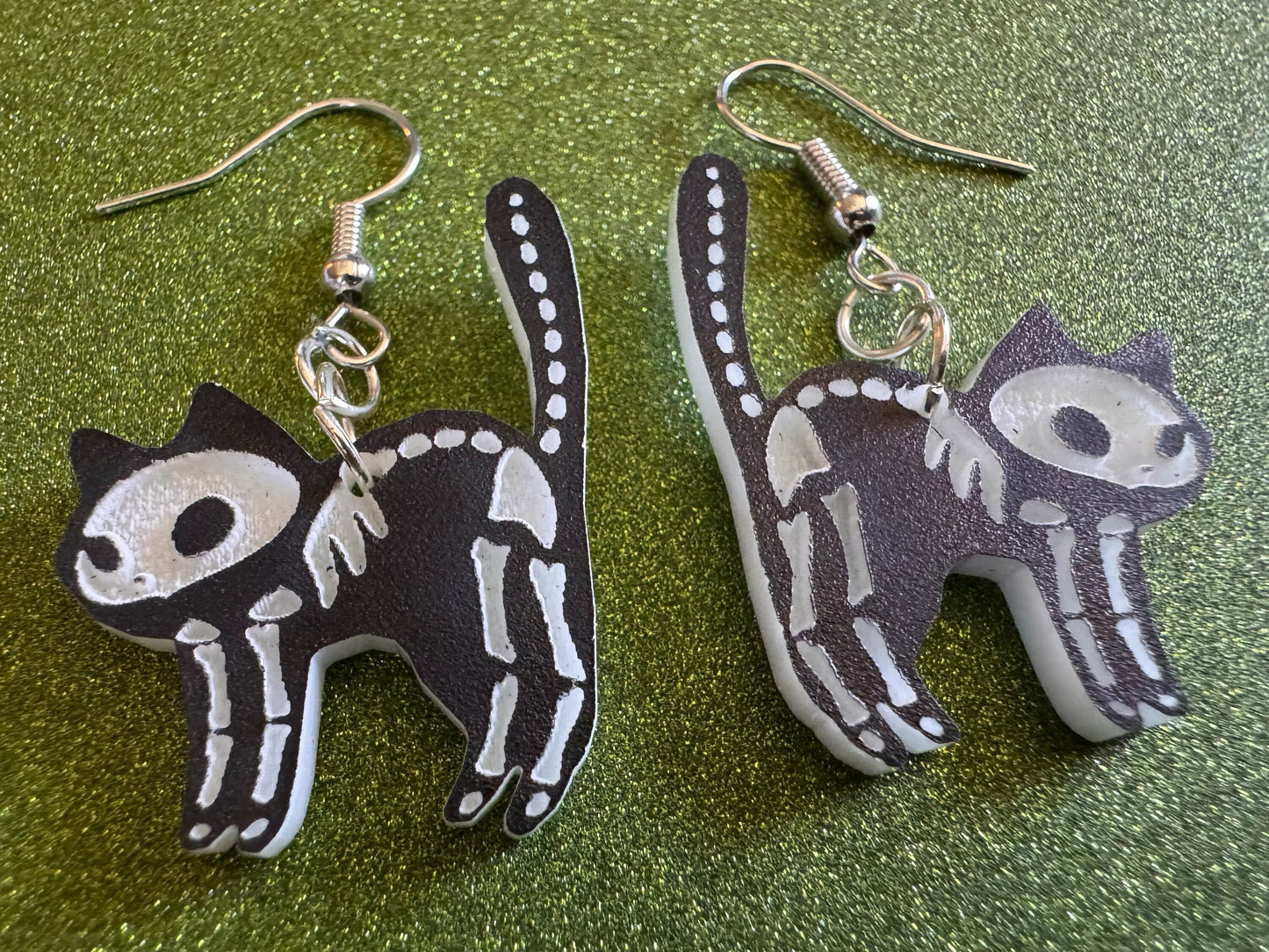 Dainty Halloween Cat Earrings: Laser Cut Acrylic Cat Skeletons, Black Cats, Spooky Cats, Kittens, Felines, Meow, Best Gifts for Her/Him/Them