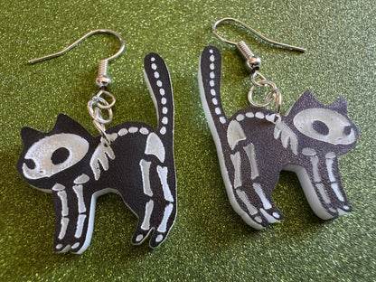 Dainty Halloween Cat Earrings: Laser Cut Acrylic Cat Skeletons, Black Cats, Spooky Cats, Kittens, Felines, Meow, Best Gifts for Her/Him/Them