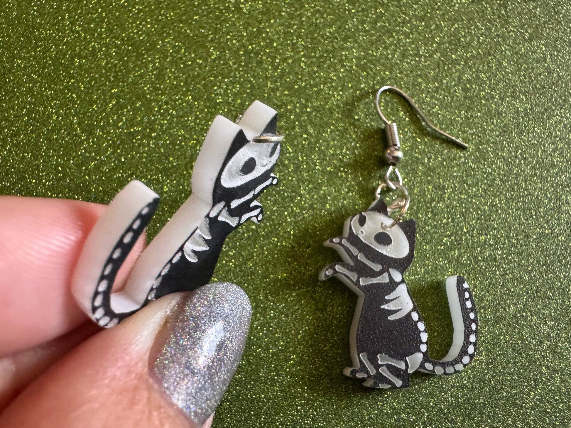 Dainty Halloween Cat Earrings: Laser Cut Acrylic Cat Skeletons, Black Cats, Spooky Cats, Kittens, Felines, Meow, Best Gifts for Her/Him/Them