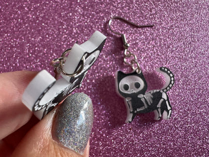 Dainty Halloween Cat Earrings: Laser Cut Acrylic Cat Skeletons, Black Cats, Spooky Cats, Kittens, Felines, Meow, Best Gifts for Her/Him/Them