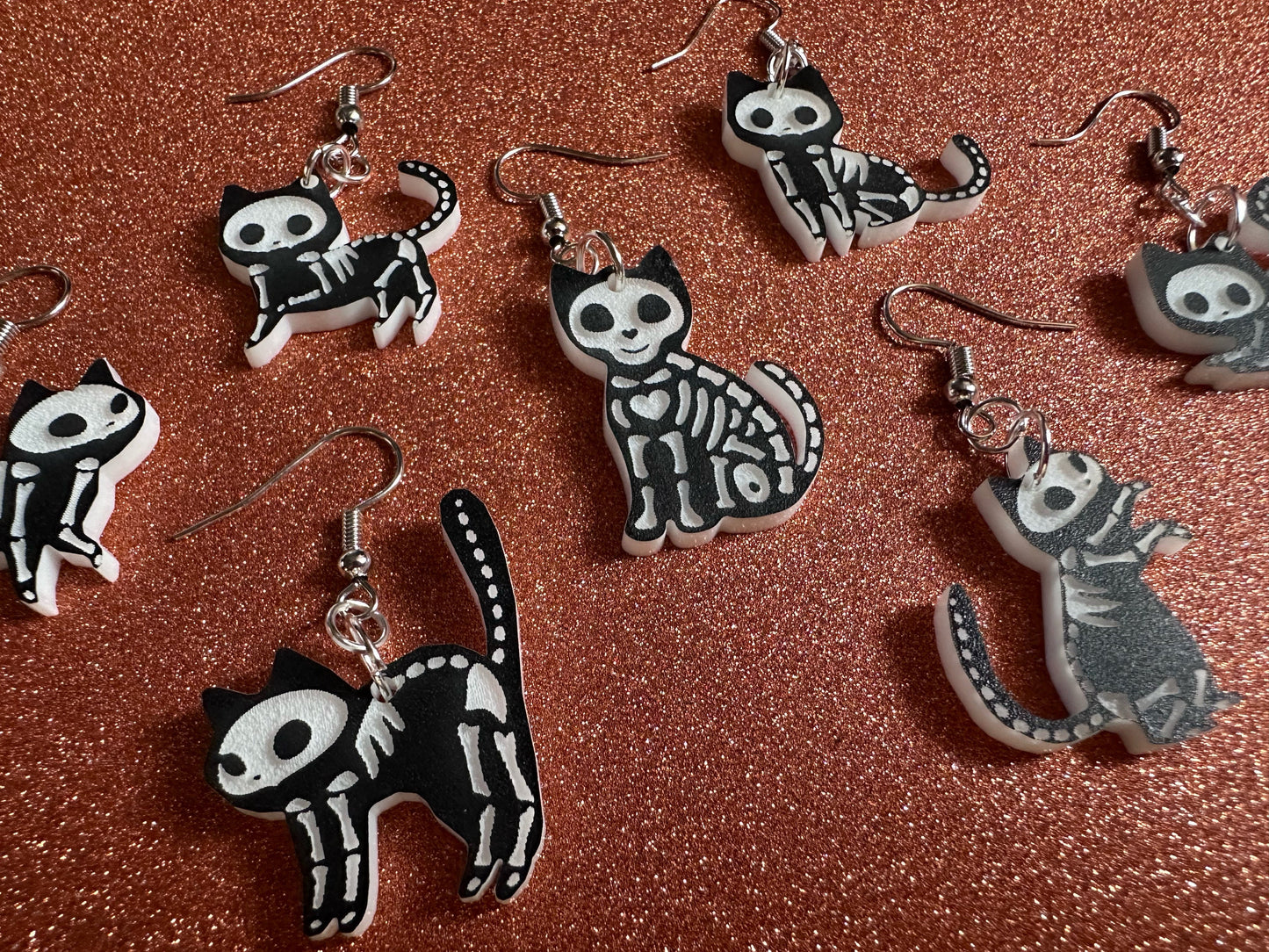 Dainty Halloween Cat Earrings: Laser Cut Acrylic Cat Skeletons, Black Cats, Spooky Cats, Kittens, Felines, Meow, Best Gifts for Her/Him/Them