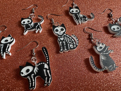 Dainty Halloween Cat Earrings: Laser Cut Acrylic Cat Skeletons, Black Cats, Spooky Cats, Kittens, Felines, Meow, Best Gifts for Her/Him/Them