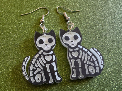 Dainty Halloween Cat Earrings: Laser Cut Acrylic Cat Skeletons, Black Cats, Spooky Cats, Kittens, Felines, Meow, Best Gifts for Her/Him/Them