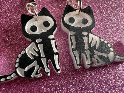 Dainty Halloween Cat Earrings: Laser Cut Acrylic Cat Skeletons, Black Cats, Spooky Cats, Kittens, Felines, Meow, Best Gifts for Her/Him/Them