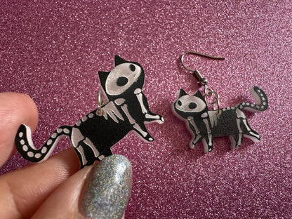 Dainty Halloween Cat Earrings: Laser Cut Acrylic Cat Skeletons, Black Cats, Spooky Cats, Kittens, Felines, Meow, Best Gifts for Her/Him/Them