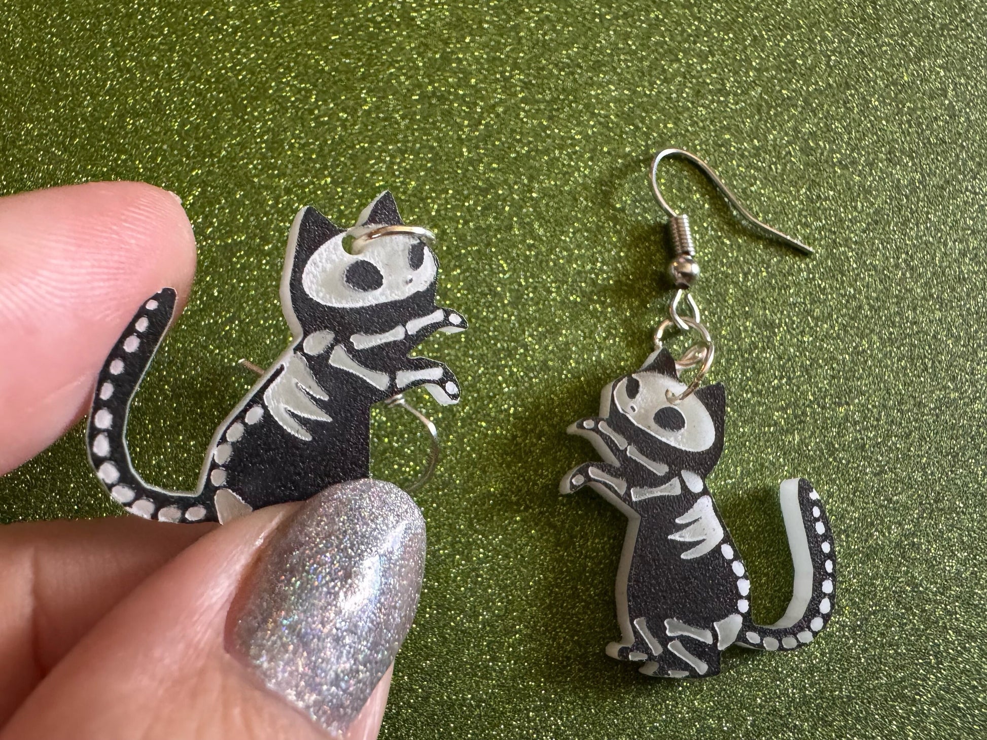 Dainty Halloween Cat Earrings: Laser Cut Acrylic Cat Skeletons, Black Cats, Spooky Cats, Kittens, Felines, Meow, Best Gifts for Her/Him/Them