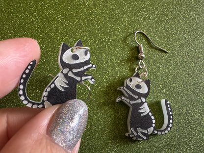 Dainty Halloween Cat Earrings: Laser Cut Acrylic Cat Skeletons, Black Cats, Spooky Cats, Kittens, Felines, Meow, Best Gifts for Her/Him/Them