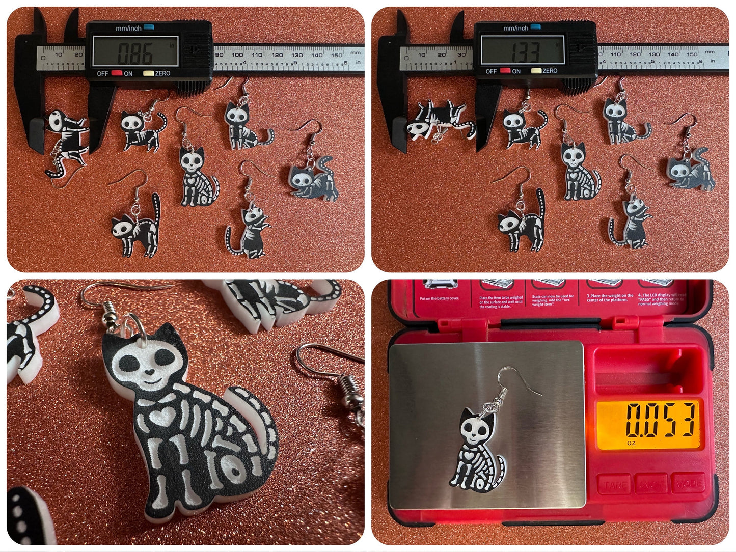 Dainty Halloween Cat Earrings: Laser Cut Acrylic Cat Skeletons, Black Cats, Spooky Cats, Kittens, Felines, Meow, Best Gifts for Her/Him/Them