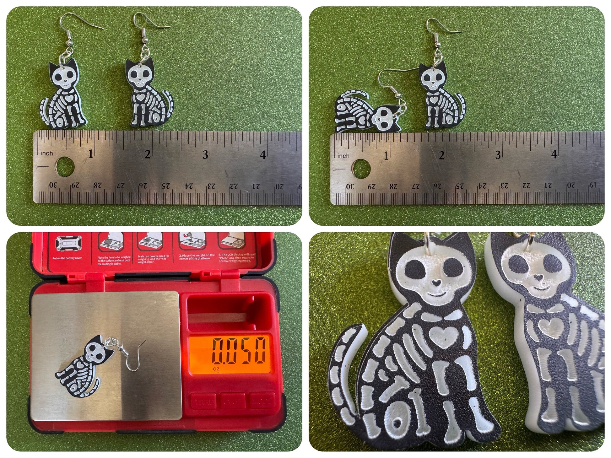 Dainty Halloween Cat Earrings: Laser Cut Acrylic Cat Skeletons, Black Cats, Spooky Cats, Kittens, Felines, Meow, Best Gifts for Her/Him/Them