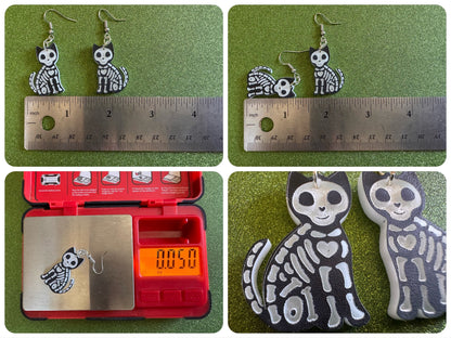 Dainty Halloween Cat Earrings: Laser Cut Acrylic Cat Skeletons, Black Cats, Spooky Cats, Kittens, Felines, Meow, Best Gifts for Her/Him/Them