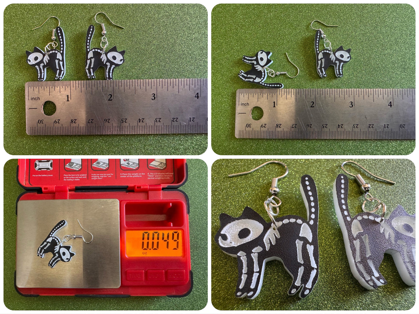 Dainty Halloween Cat Earrings: Laser Cut Acrylic Cat Skeletons, Black Cats, Spooky Cats, Kittens, Felines, Meow, Best Gifts for Her/Him/Them