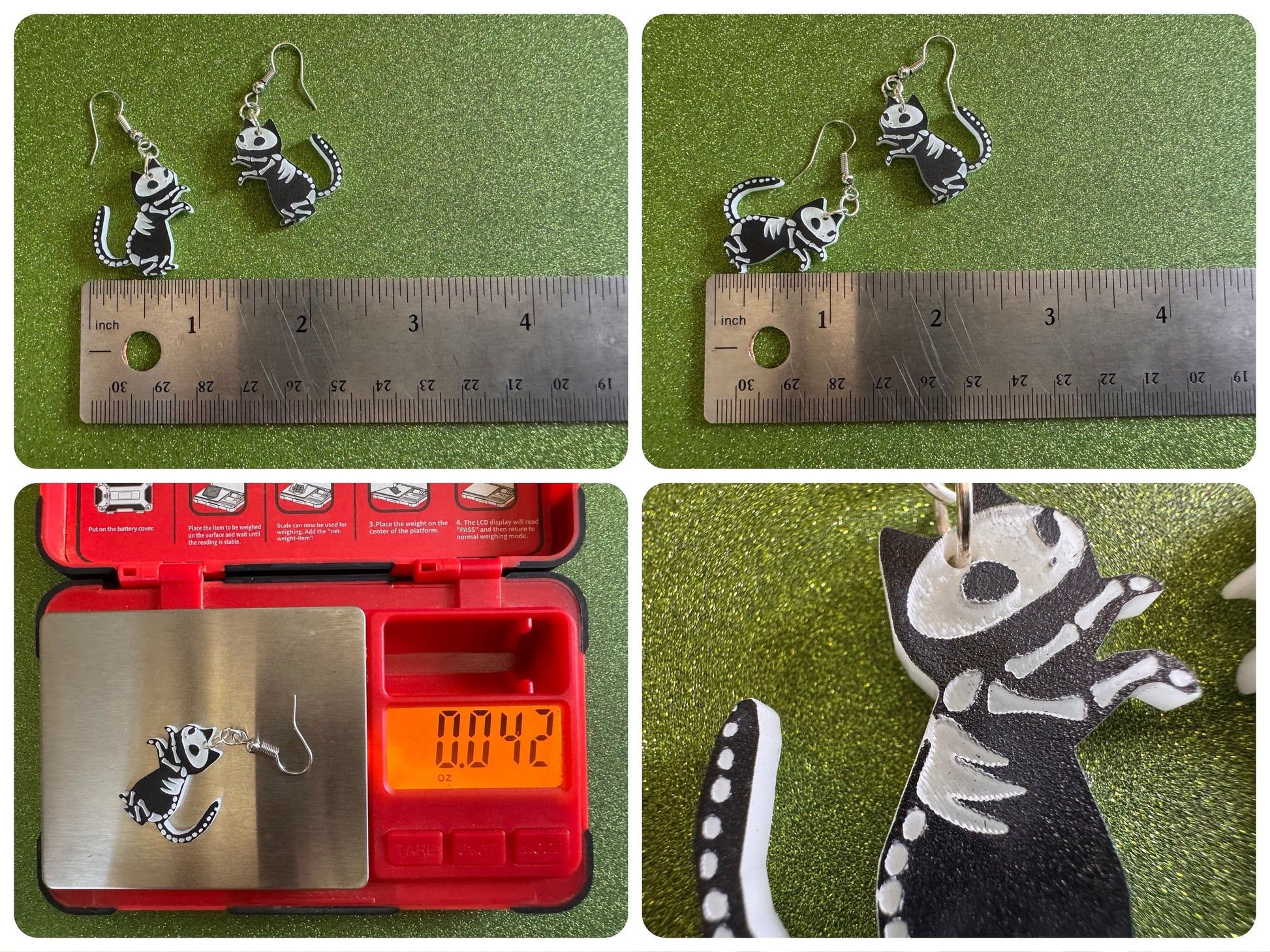 Dainty Halloween Cat Earrings: Laser Cut Acrylic Cat Skeletons, Black Cats, Spooky Cats, Kittens, Felines, Meow, Best Gifts for Her/Him/Them