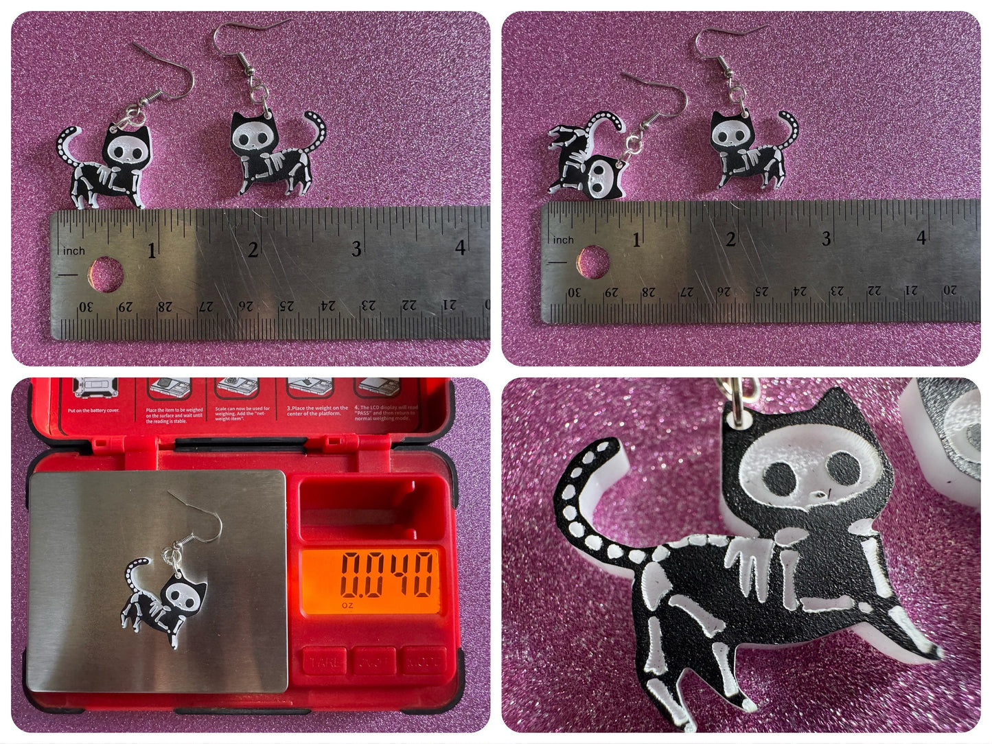 Dainty Halloween Cat Earrings: Laser Cut Acrylic Cat Skeletons, Black Cats, Spooky Cats, Kittens, Felines, Meow, Best Gifts for Her/Him/Them