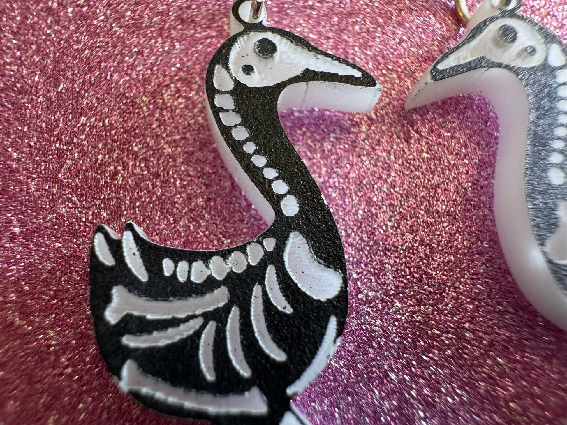 Dainty Halloween Flamingo Earrings: Laser Cut Acrylic Flamingos, Skeleton, Novelty Costume Jewelry, Gag Gift, Best Gifts for Her/Him/Them
