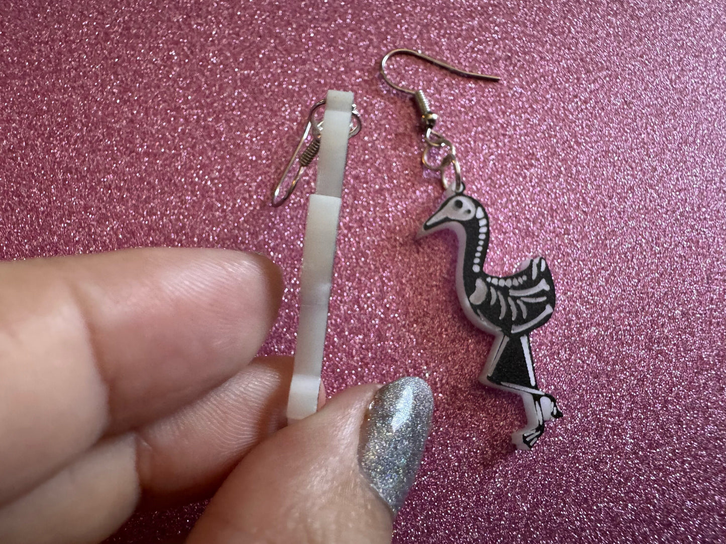 Dainty Halloween Flamingo Earrings: Laser Cut Acrylic Flamingos, Skeleton, Novelty Costume Jewelry, Gag Gift, Best Gifts for Her/Him/Them