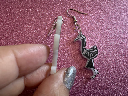 Dainty Halloween Flamingo Earrings: Laser Cut Acrylic Flamingos, Skeleton, Novelty Costume Jewelry, Gag Gift, Best Gifts for Her/Him/Them