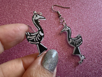 Dainty Halloween Flamingo Earrings: Laser Cut Acrylic Flamingos, Skeleton, Novelty Costume Jewelry, Gag Gift, Best Gifts for Her/Him/Them