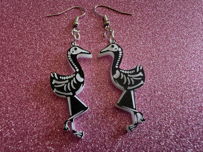 Dainty Halloween Flamingo Earrings: Laser Cut Acrylic Flamingos, Skeleton, Novelty Costume Jewelry, Gag Gift, Best Gifts for Her/Him/Them