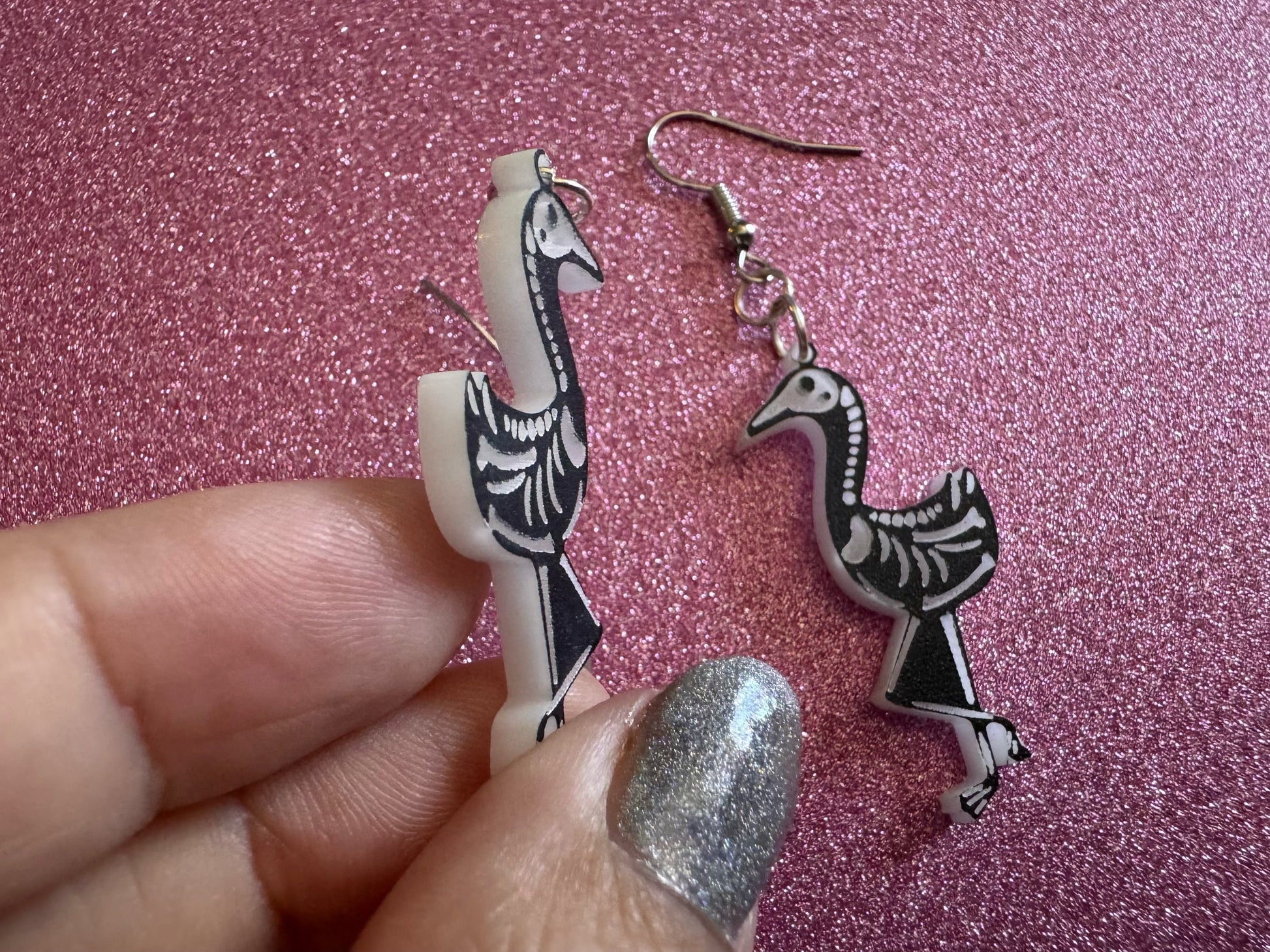 Dainty Halloween Flamingo Earrings: Laser Cut Acrylic Flamingos, Skeleton, Novelty Costume Jewelry, Gag Gift, Best Gifts for Her/Him/Them