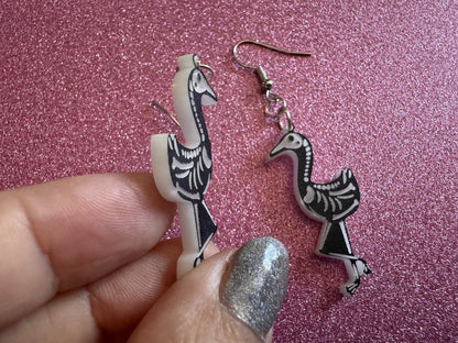 Dainty Halloween Flamingo Earrings: Laser Cut Acrylic Flamingos, Skeleton, Novelty Costume Jewelry, Gag Gift, Best Gifts for Her/Him/Them