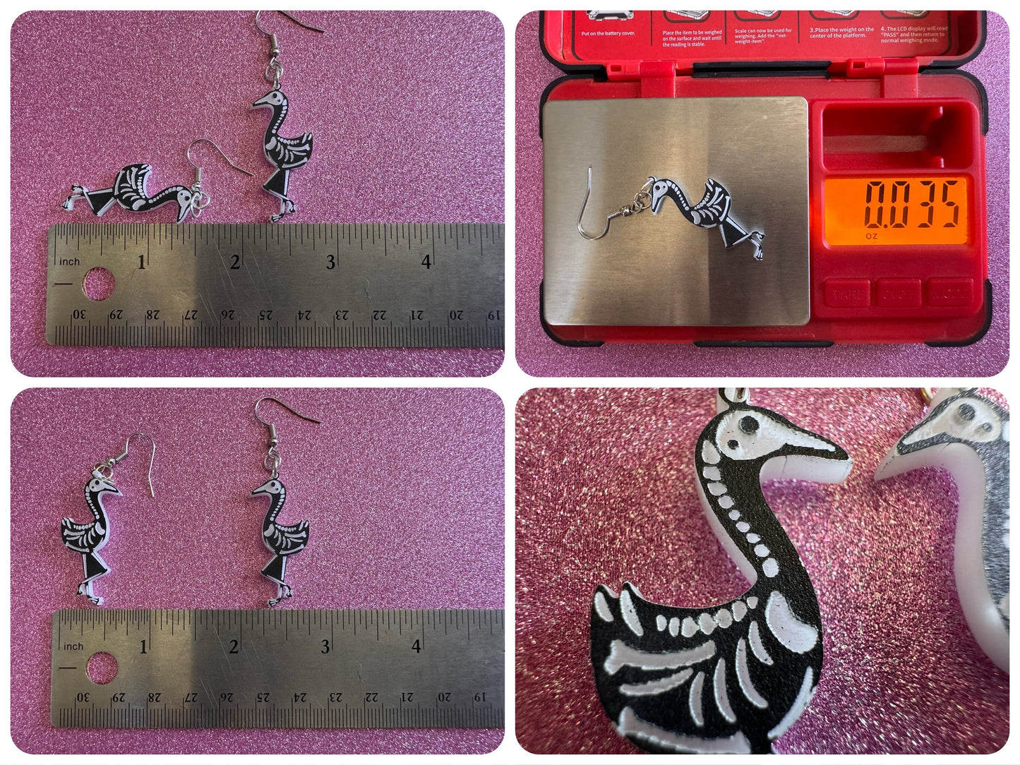 Dainty Halloween Flamingo Earrings: Laser Cut Acrylic Flamingos, Skeleton, Novelty Costume Jewelry, Gag Gift, Best Gifts for Her/Him/Them