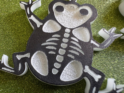 Dainty Halloween Frog Earrings: Laser Cut Acrylic Frogs, Amphibian Skeleton, Novelty Costume Jewelry, Gag Gift, Best Gifts for Her/Him/Them