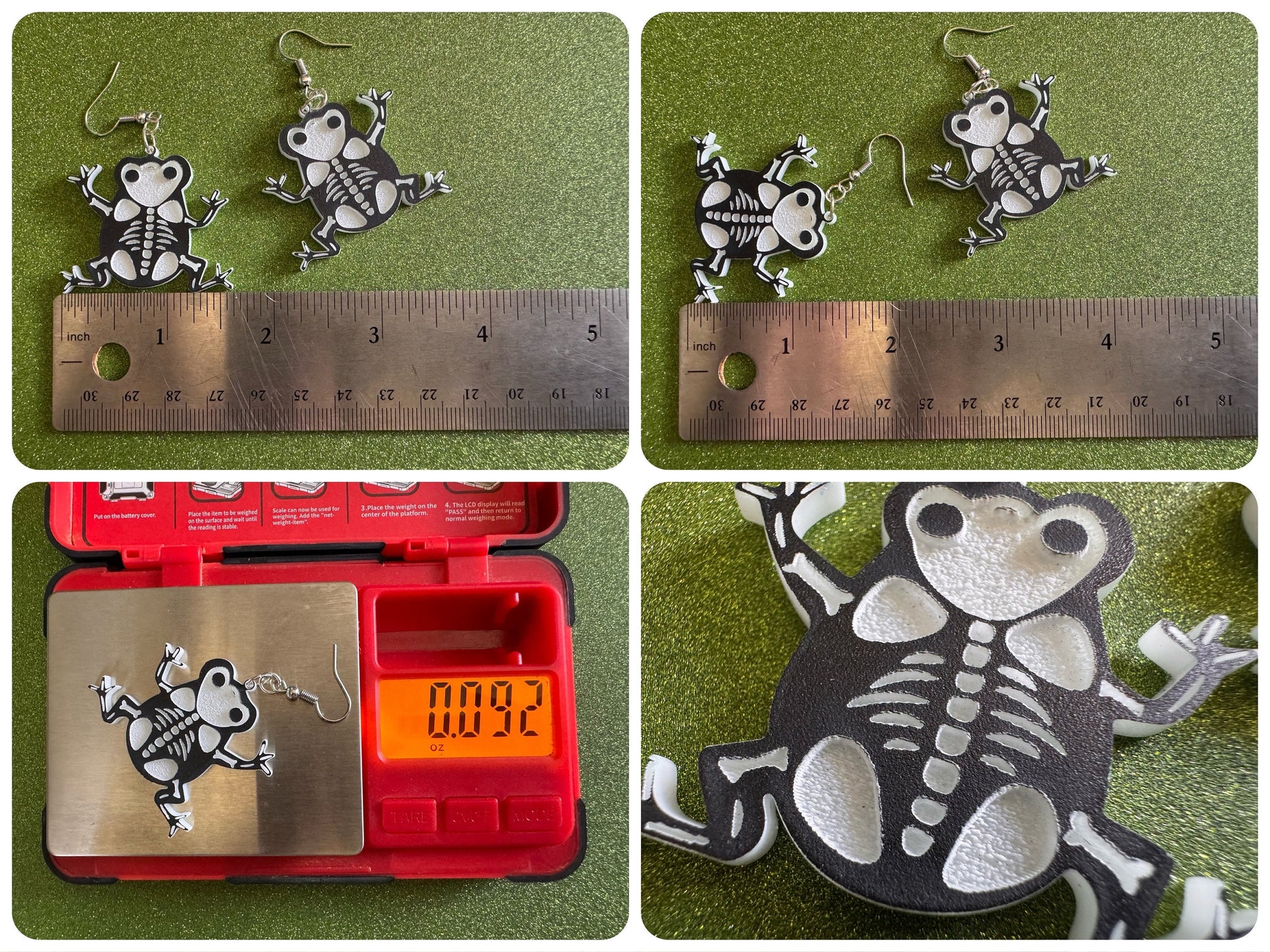 Dainty Halloween Frog Earrings: Laser Cut Acrylic Frogs, Amphibian Skeleton, Novelty Costume Jewelry, Gag Gift, Best Gifts for Her/Him/Them