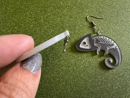 Dainty Halloween Gecko Earrings: Laser Cut Acrylic Geckos, Lizard Amphibian Skeleton, Novelty Jewelry, Gag Gift, Best Gifts for Her/Him/Them