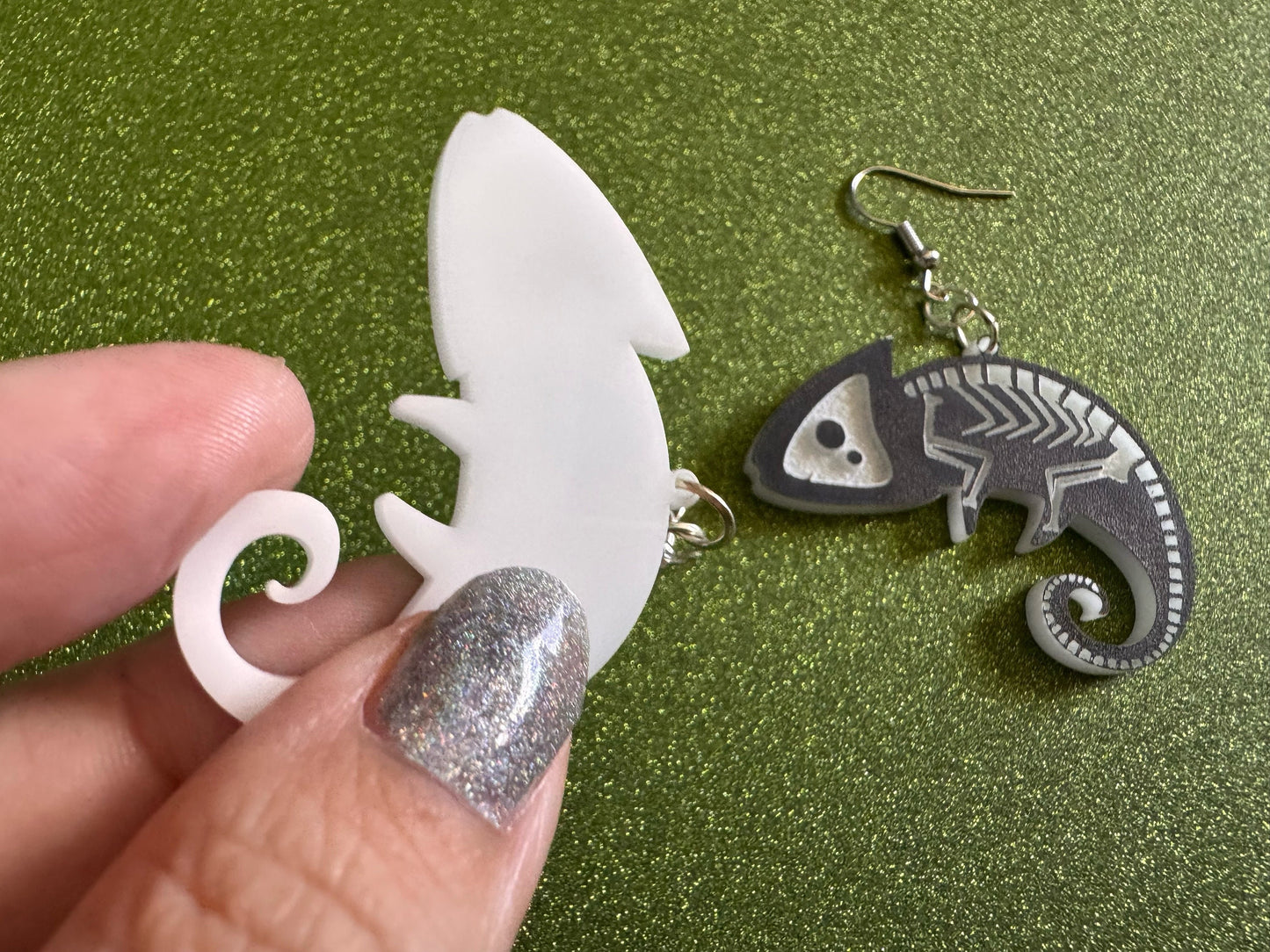 Dainty Halloween Gecko Earrings: Laser Cut Acrylic Geckos, Lizard Amphibian Skeleton, Novelty Jewelry, Gag Gift, Best Gifts for Her/Him/Them