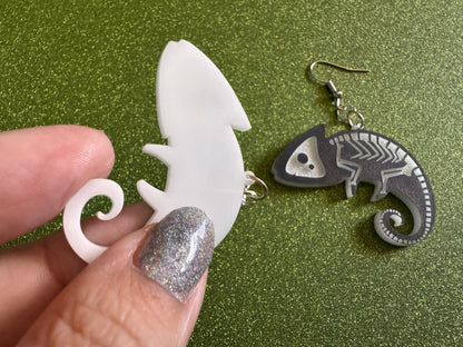 Dainty Halloween Gecko Earrings: Laser Cut Acrylic Geckos, Lizard Amphibian Skeleton, Novelty Jewelry, Gag Gift, Best Gifts for Her/Him/Them