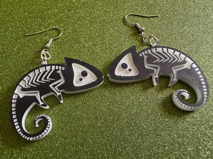 Dainty Halloween Gecko Earrings: Laser Cut Acrylic Geckos, Lizard Amphibian Skeleton, Novelty Jewelry, Gag Gift, Best Gifts for Her/Him/Them