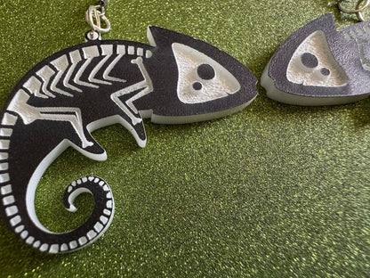 Dainty Halloween Gecko Earrings: Laser Cut Acrylic Geckos, Lizard Amphibian Skeleton, Novelty Jewelry, Gag Gift, Best Gifts for Her/Him/Them