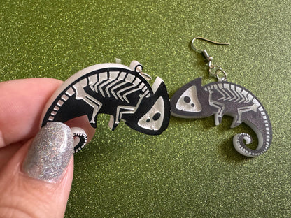 Dainty Halloween Gecko Earrings: Laser Cut Acrylic Geckos, Lizard Amphibian Skeleton, Novelty Jewelry, Gag Gift, Best Gifts for Her/Him/Them
