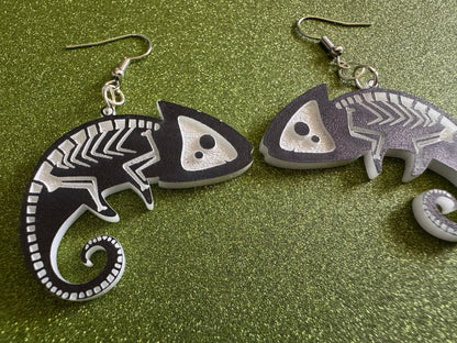 Dainty Halloween Gecko Earrings: Laser Cut Acrylic Geckos, Lizard Amphibian Skeleton, Novelty Jewelry, Gag Gift, Best Gifts for Her/Him/Them