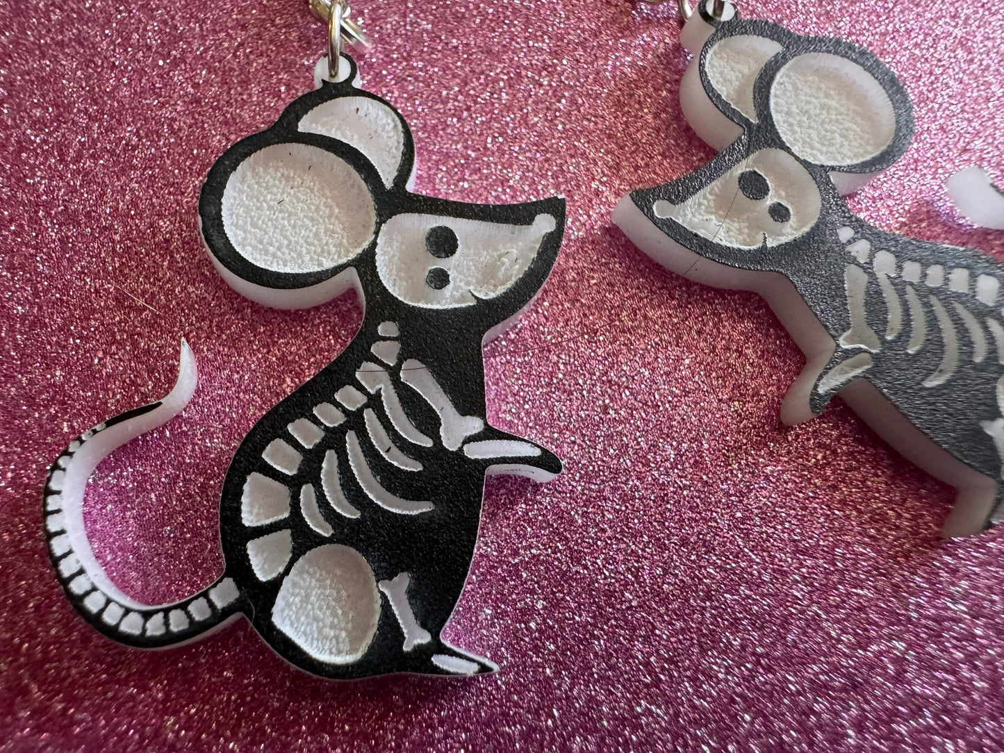 Dainty Halloween Mouse Earrings: Laser Cut Acrylic Mice, Rodent Skeleton, Novelty Costume Jewelry, Gag Gift, Best Gifts for Her/Him/Them