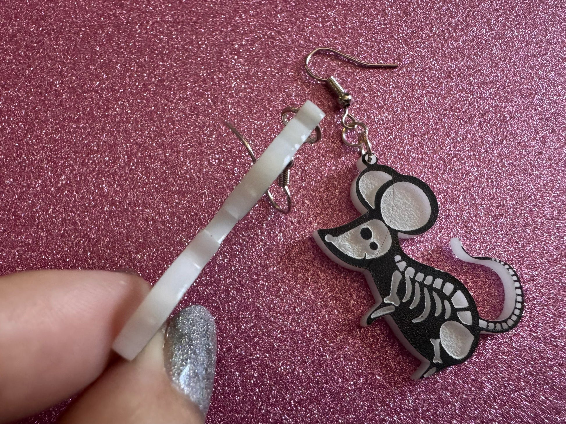 Dainty Halloween Mouse Earrings: Laser Cut Acrylic Mice, Rodent Skeleton, Novelty Costume Jewelry, Gag Gift, Best Gifts for Her/Him/Them