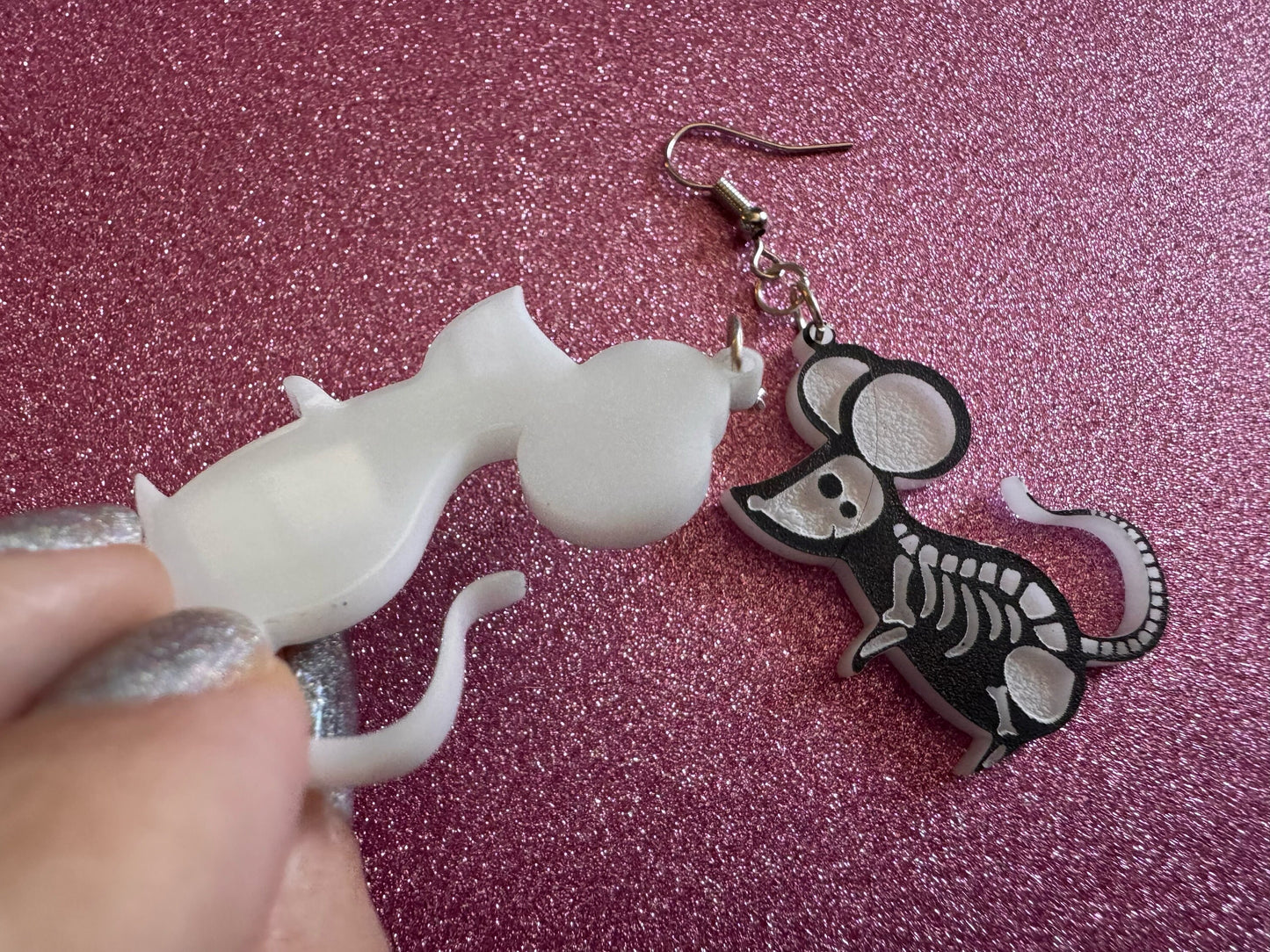Dainty Halloween Mouse Earrings: Laser Cut Acrylic Mice, Rodent Skeleton, Novelty Costume Jewelry, Gag Gift, Best Gifts for Her/Him/Them