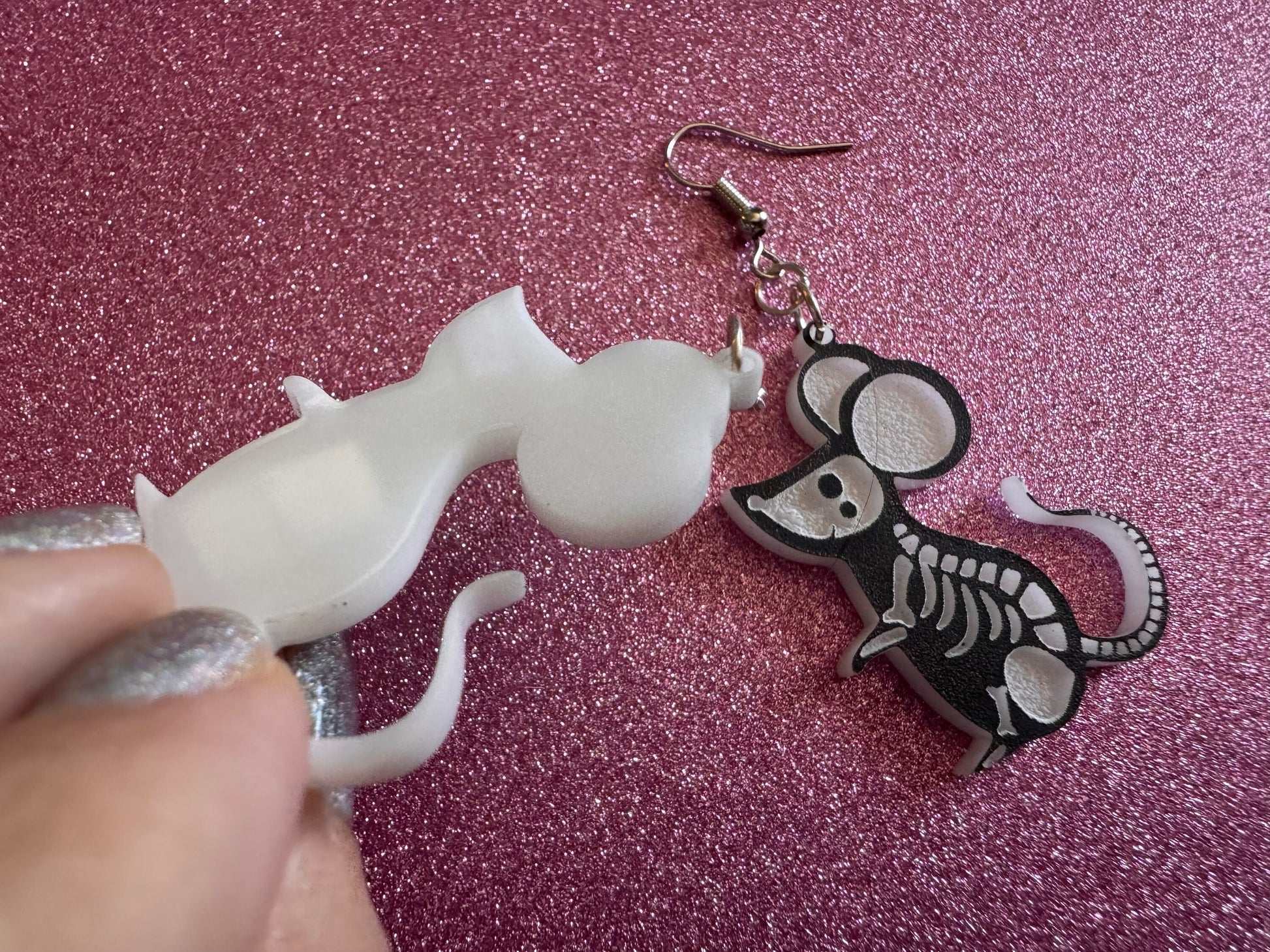 Dainty Halloween Mouse Earrings: Laser Cut Acrylic Mice, Rodent Skeleton, Novelty Costume Jewelry, Gag Gift, Best Gifts for Her/Him/Them