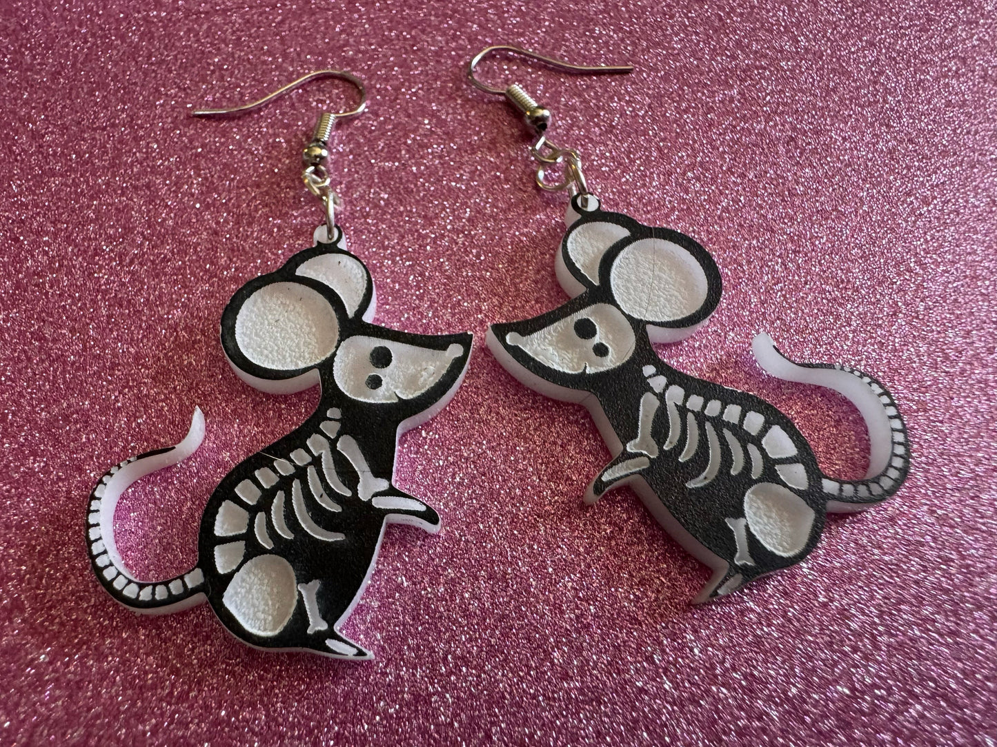 Dainty Halloween Mouse Earrings: Laser Cut Acrylic Mice, Rodent Skeleton, Novelty Costume Jewelry, Gag Gift, Best Gifts for Her/Him/Them