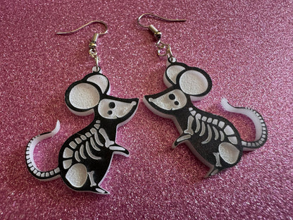 Dainty Halloween Mouse Earrings: Laser Cut Acrylic Mice, Rodent Skeleton, Novelty Costume Jewelry, Gag Gift, Best Gifts for Her/Him/Them