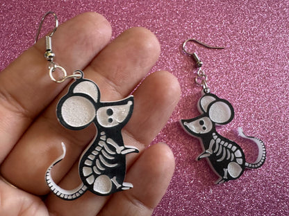 Dainty Halloween Mouse Earrings: Laser Cut Acrylic Mice, Rodent Skeleton, Novelty Costume Jewelry, Gag Gift, Best Gifts for Her/Him/Them